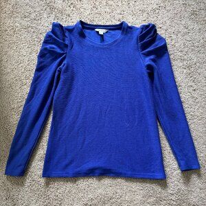 Nine West Royal Blue Puff Shoulder Ribbed Top – XS